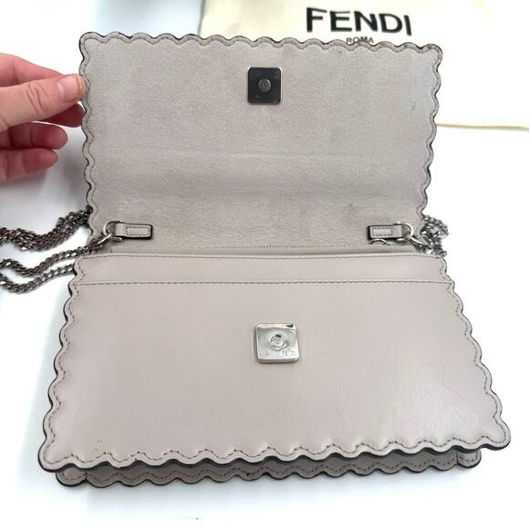 Fendi Beige Blue Orange Owl WOC Crossbody Bag SHW Scalloped Edges - Picture 7 of 14